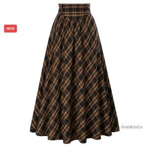 Victorian Maxi Skirt High Waist Plaid A-Line Elegant Vintage Cottagecore